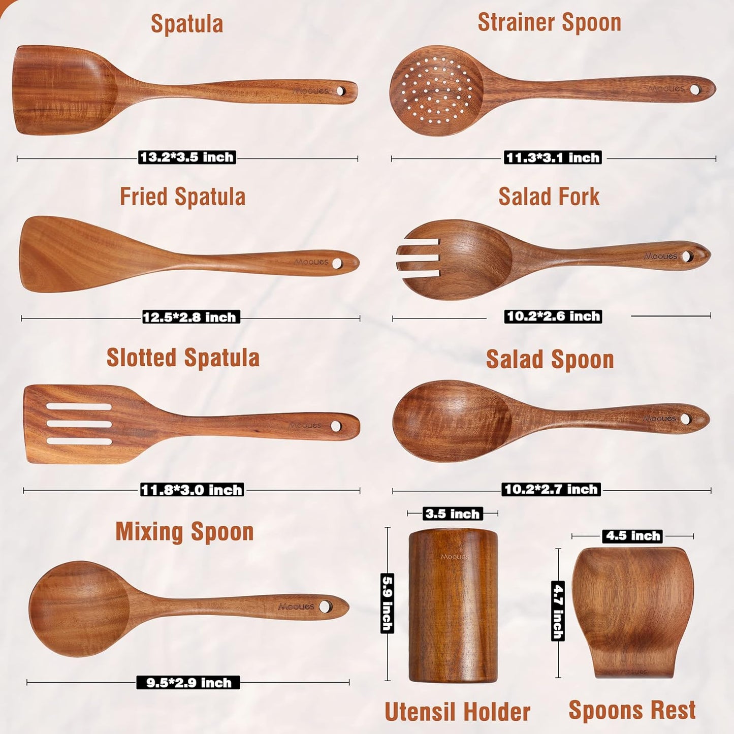 Elevate Your Cooking Experience with Our 9-Piece Natural Teak Wooden Kitchen Utensil Set - Complete with Spoon Rest and Comfort Grip Holder
