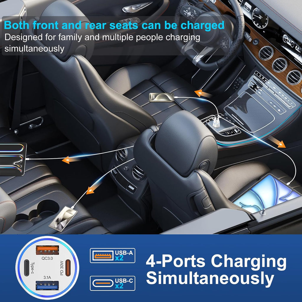 Power Up on the Go: Avatcen 65W 4-Port USB-C Car Charger for iPhone 17/16 and More