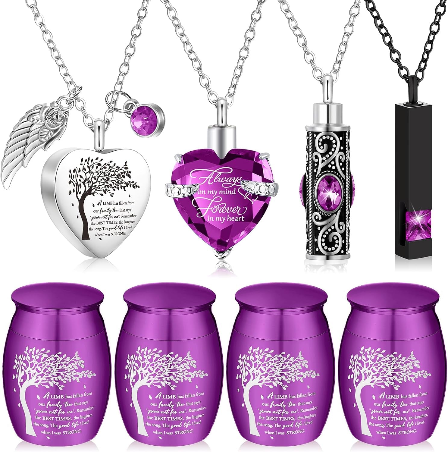 Elegant Set of 8 Small Cremation Urns for Ashes - Waterproof Keepsake Necklaces with Heart Locket in Dark Blue