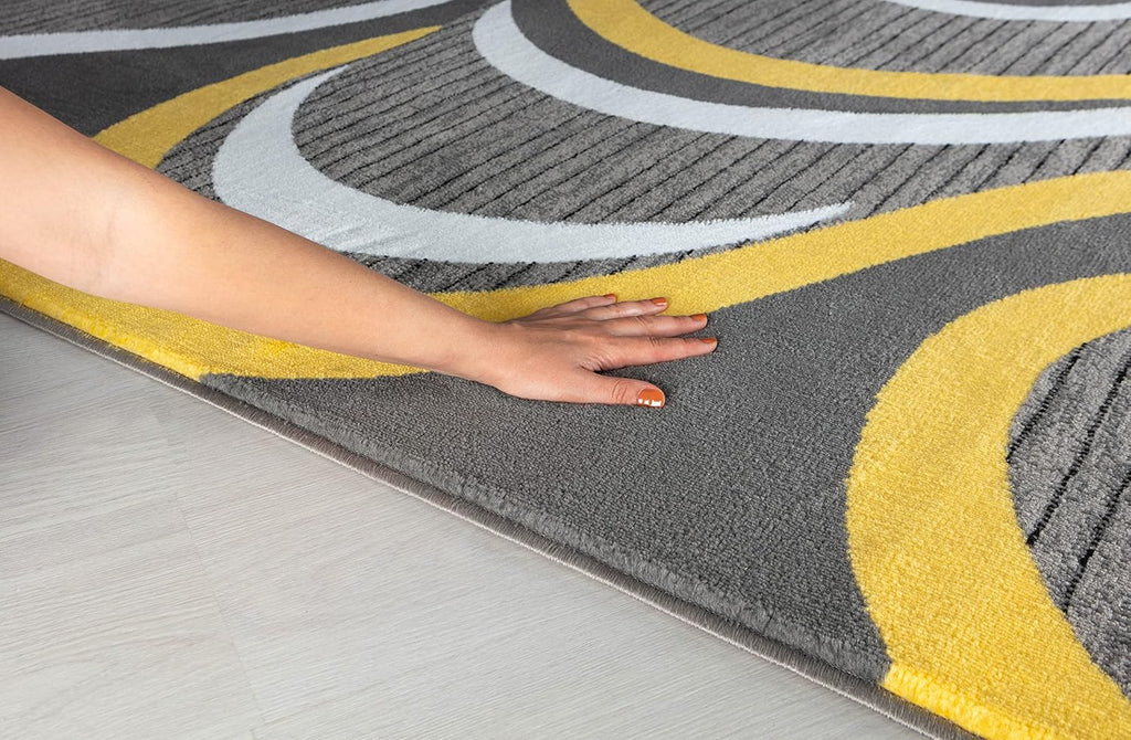 Sevilla Collection 4817A Modern Area Rug with Swirl Design, Yellow, 4' x 6' for Bedroom, Living Room, and Dining Area