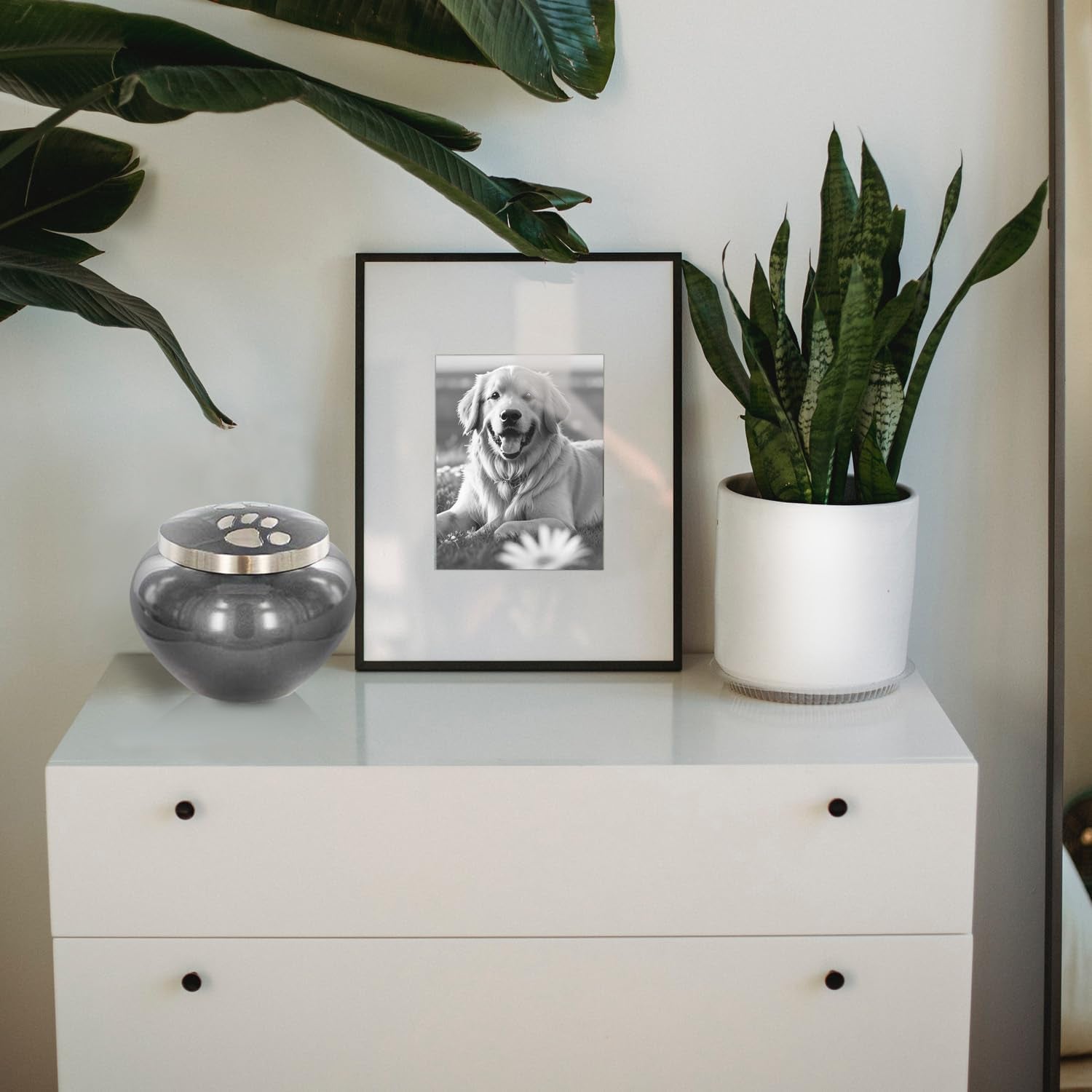 Elegant Grey Pet Urn for Dogs and Cats - Cherish Your Beloved Companion's Memory with a Beautiful Paw Print Design