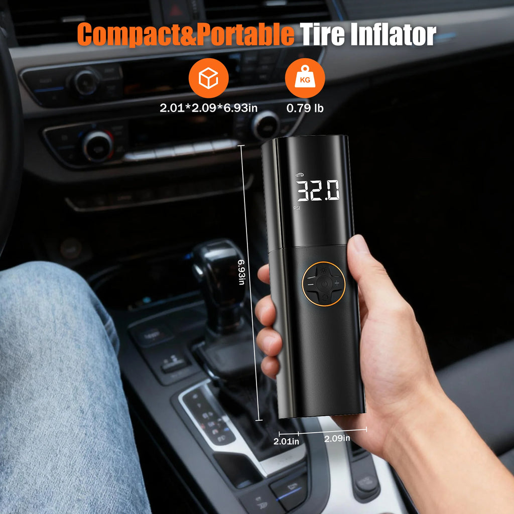 Powerful Portable Tire Inflator - Cordless 150PSI Air Compressor with Smart Dual Screen & LED Light for Cars, Bikes, and More
