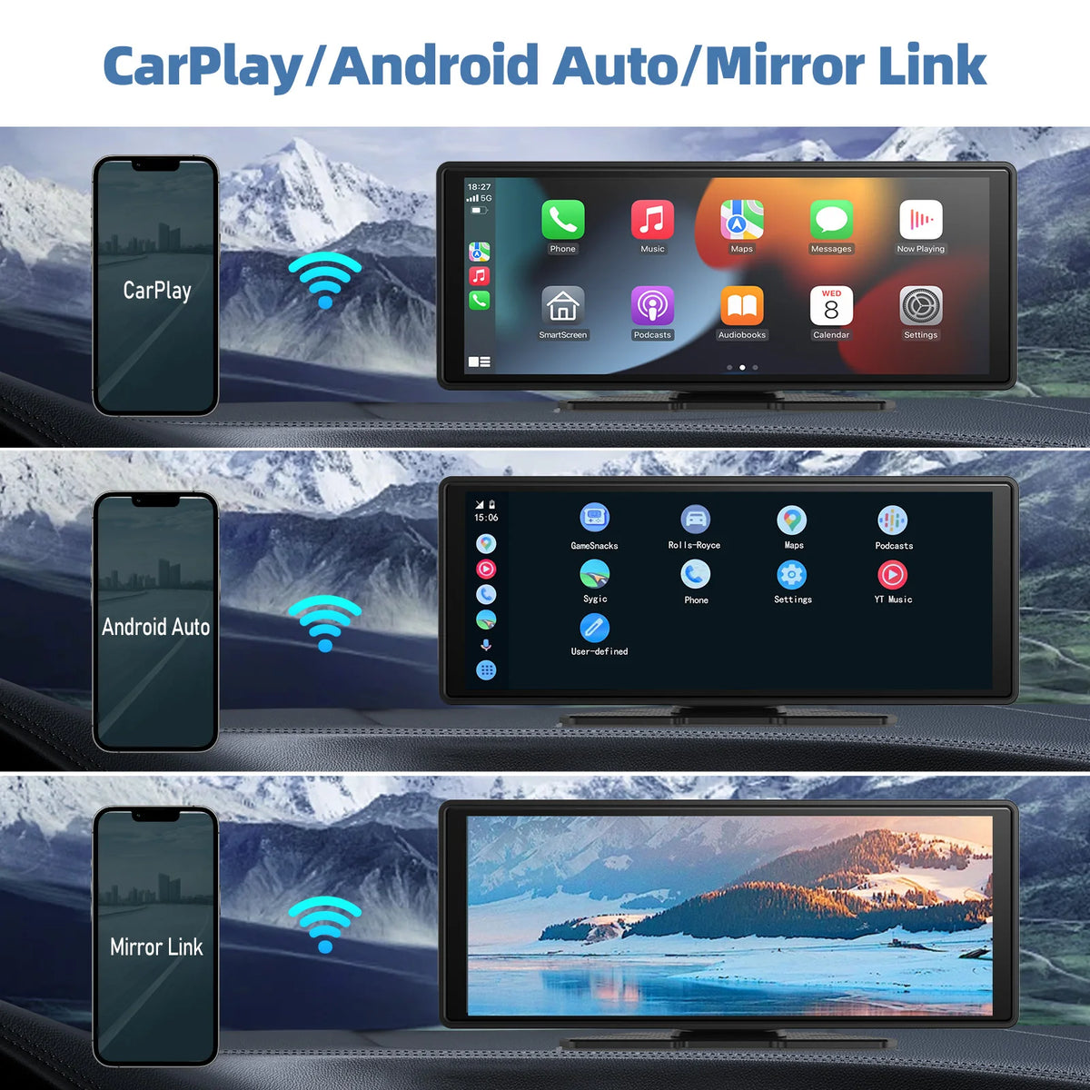 Transform Your Drive with the Universal Wireless CarPlay & Android Auto 10.2-Inch Touchscreen Portable Screen