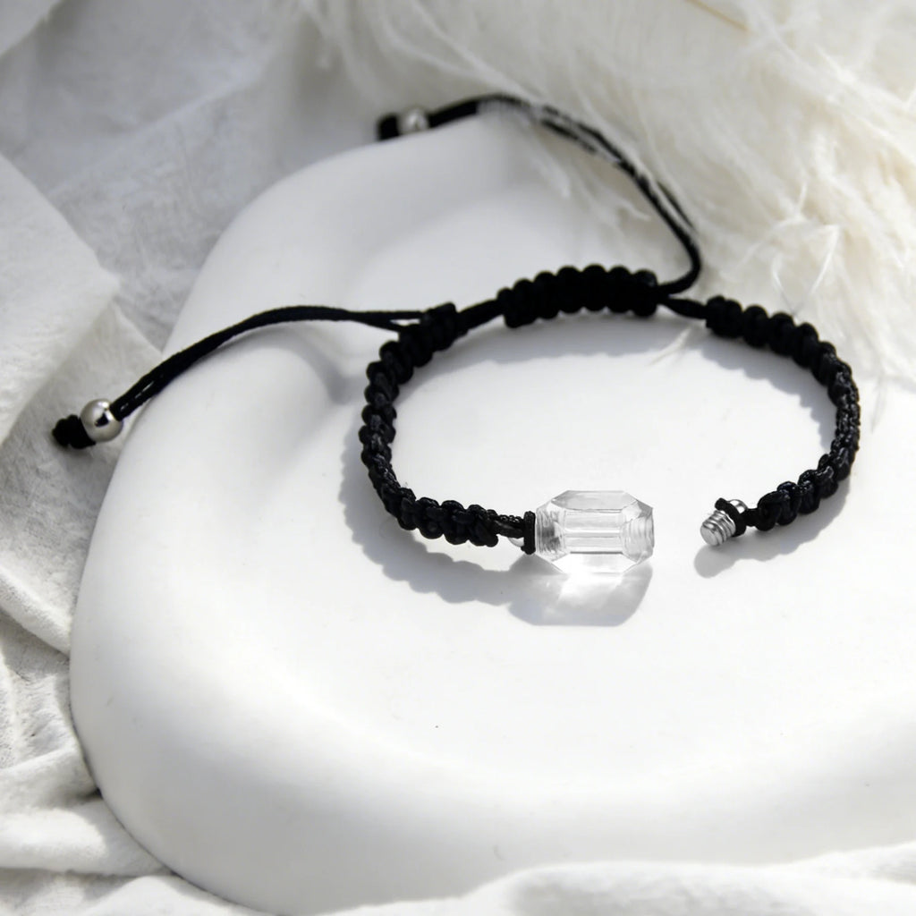 Elegant Handcrafted Adjustable Cremation Jewelry Bracelet with Secure Acrylic Vial - A Touching Memorial Keepsake in Red and Black