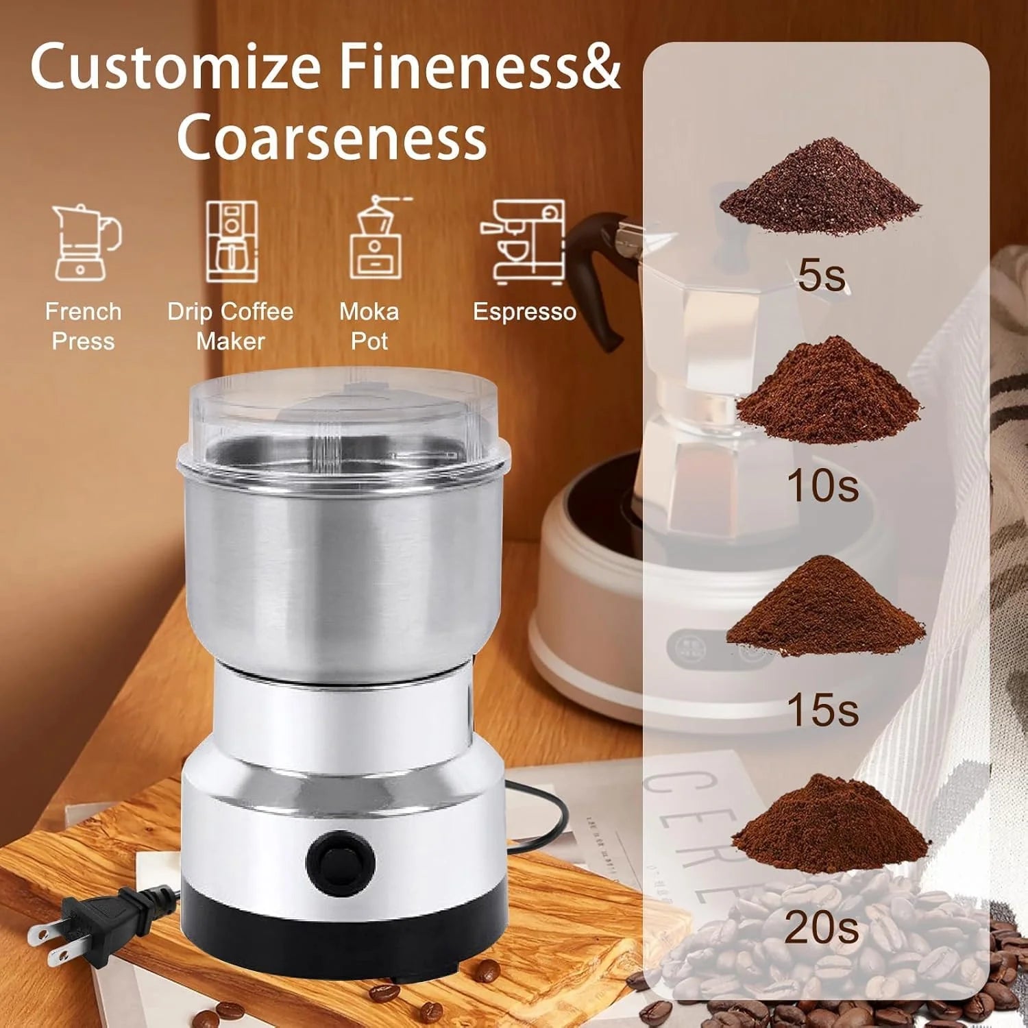 Revolutionize Your Cooking with the 150W Electric Spice Grinder - Grind Coffee, Nuts, and Spices Effortlessly!