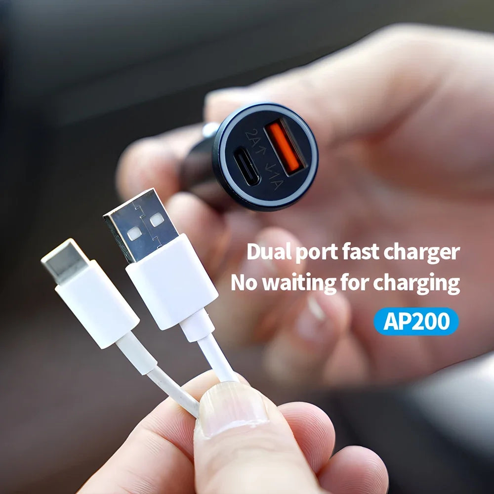 20W Fast Car Charger with USB Type C QC3.0 and iPhone GPS Locator for Apple Find My App - 2 in 1 Solution