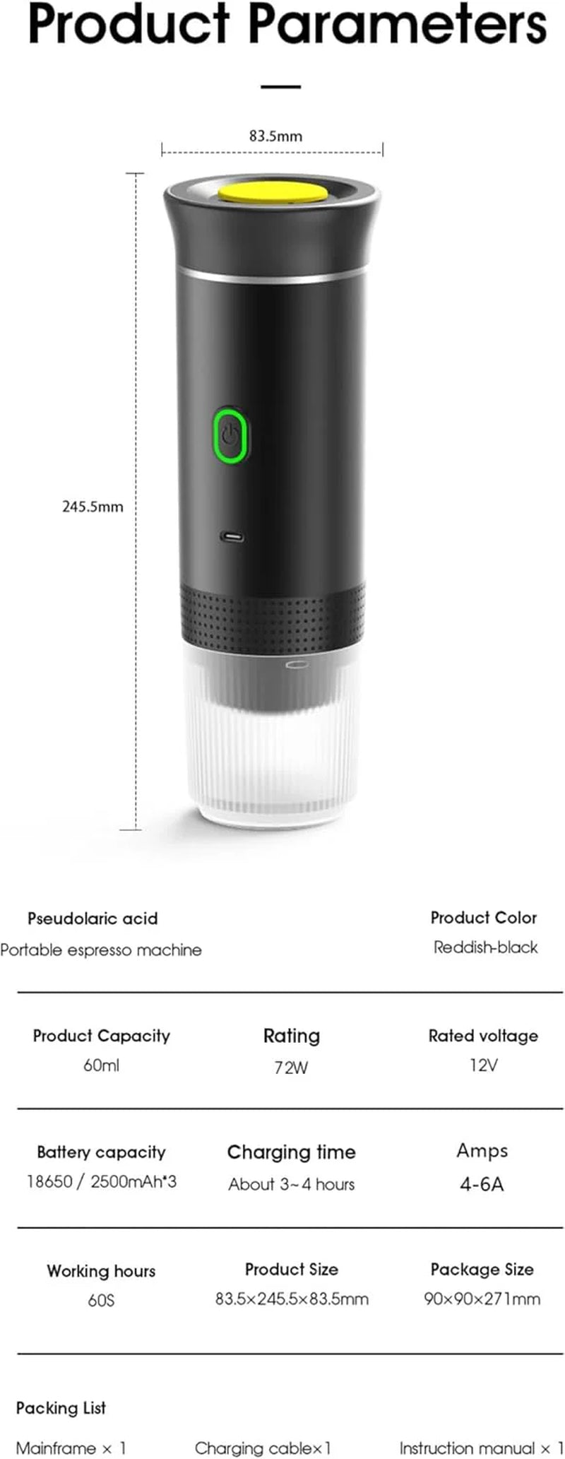 Ultimate Wireless Portable Electric Coffee Maker: Rechargeable, Self-Heating Espresso Machine for Travel, Camping, Home & Office