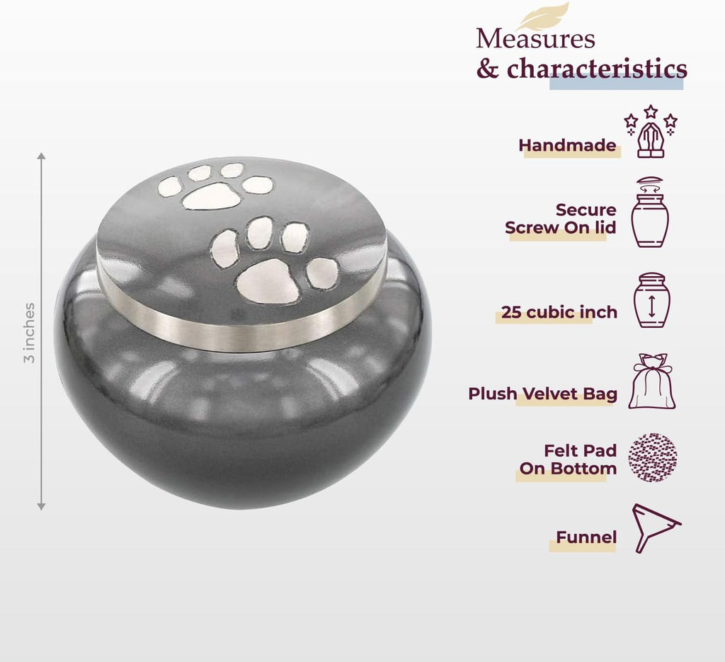 Elegant Grey Pet Urn for Dogs and Cats - Cherish Your Beloved Companion's Memory with a Beautiful Paw Print Design