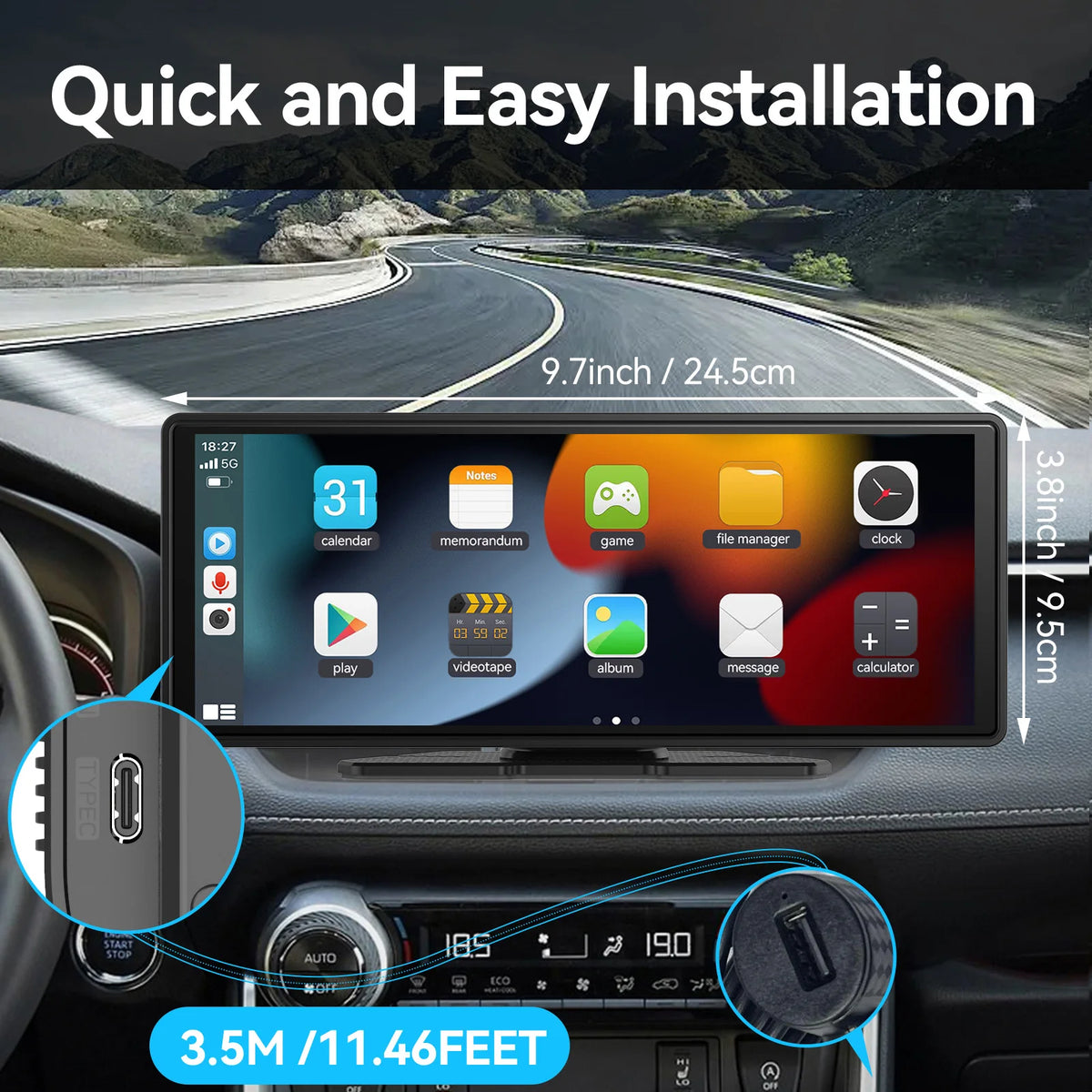 Transform Your Drive with the Universal Wireless CarPlay & Android Auto 10.2-Inch Touchscreen Portable Screen