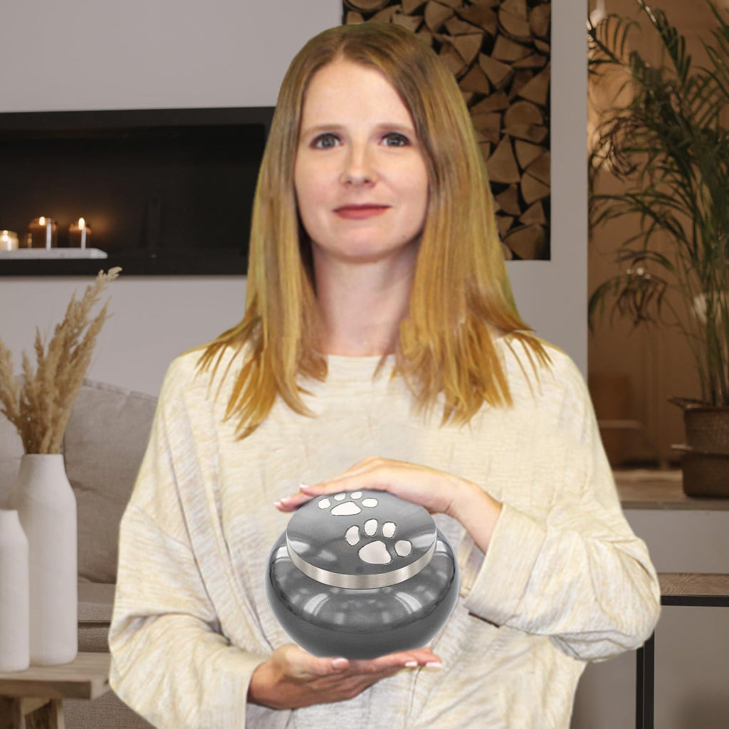 Elegant Grey Pet Urn for Dogs and Cats - Cherish Your Beloved Companion's Memory with a Beautiful Paw Print Design