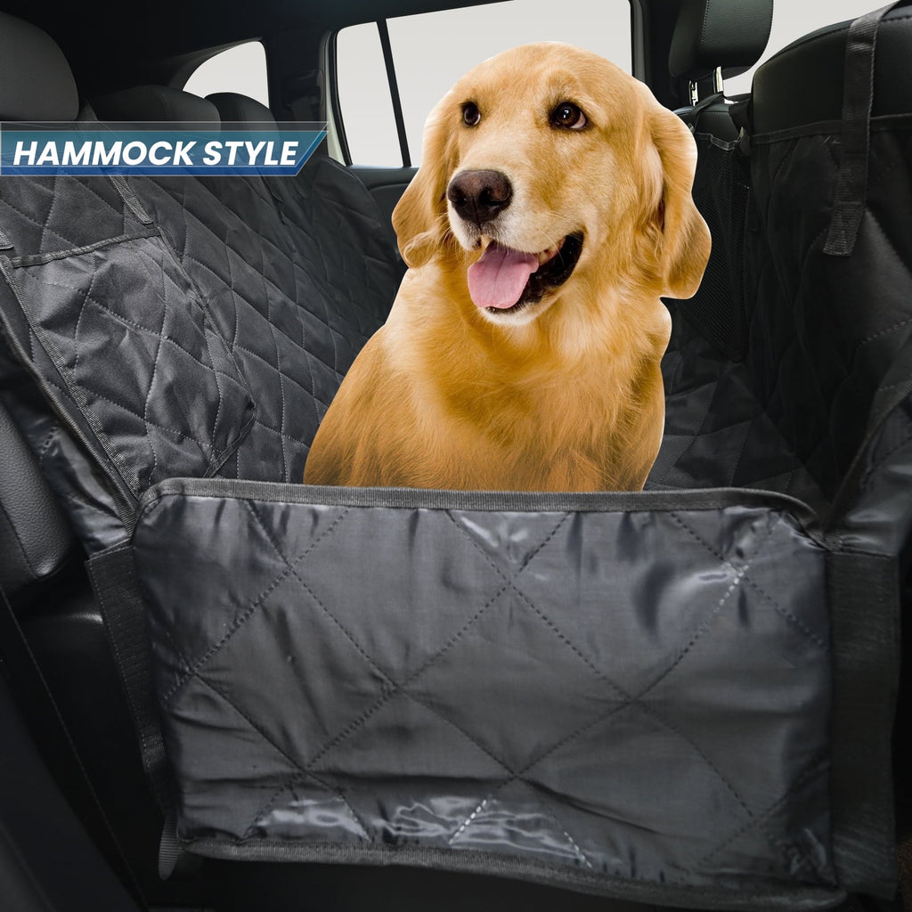 Ultimate Waterproof Hammock Car Seat Cover for Pets - Black Dog Protector Mat for Back Seat Travel