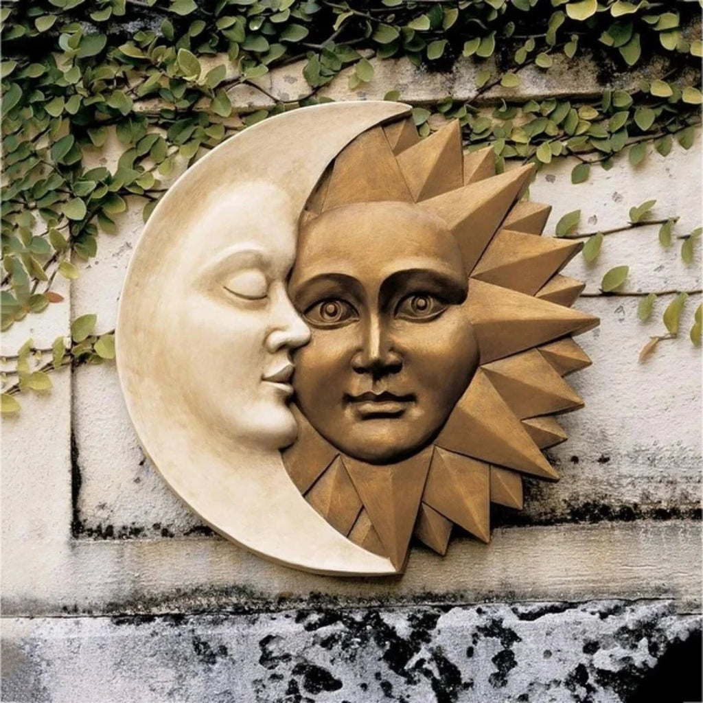 Celestial Sun and Moon Wall Sculpture - Enchanting Astronomy Decor for Home and Garden