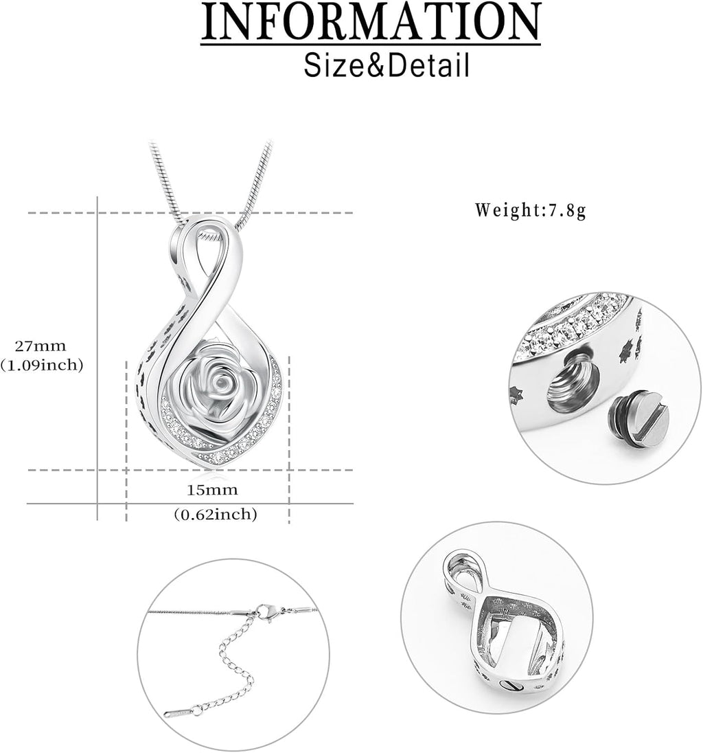 Cherish Their Memory: Elegant Roseflower Infinity Urn Necklace for Ashes - A Heartfelt Memorial Keepsake for Women and Pets
