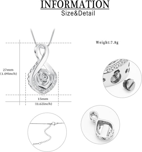 Cherish Their Memory: Elegant Roseflower Infinity Urn Necklace for Ashes - A Heartfelt Memorial Keepsake for Women and Pets