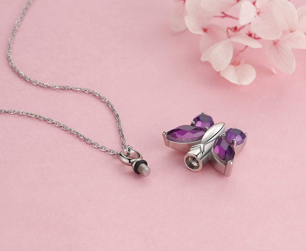 Elegant Butterfly Urn Necklace for Ashes - Timeless Stainless Steel Cremation Jewelry to Honor Your Loved One