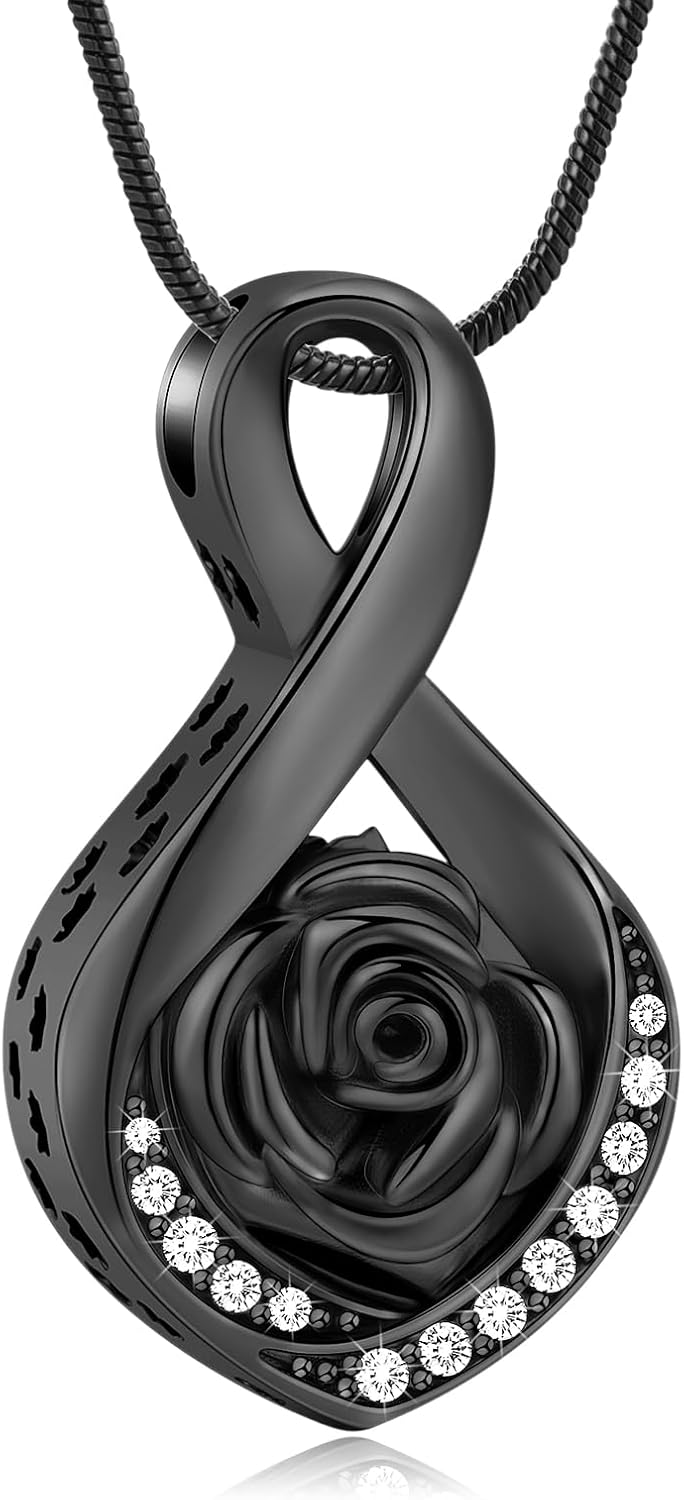 Cherish Their Memory: Elegant Roseflower Infinity Urn Necklace for Ashes - A Heartfelt Memorial Keepsake for Women and Pets