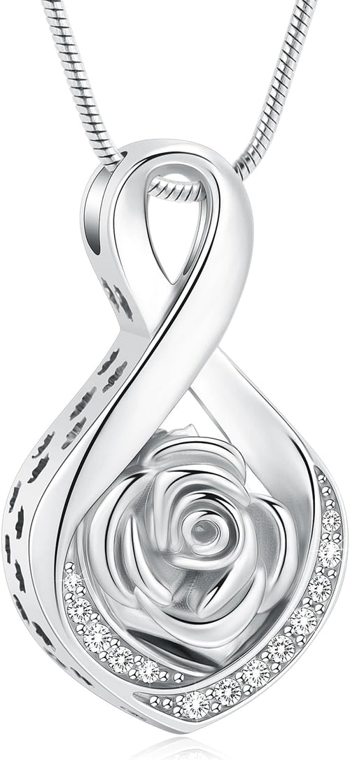 Cherish Their Memory: Elegant Roseflower Infinity Urn Necklace for Ashes - A Heartfelt Memorial Keepsake for Women and Pets