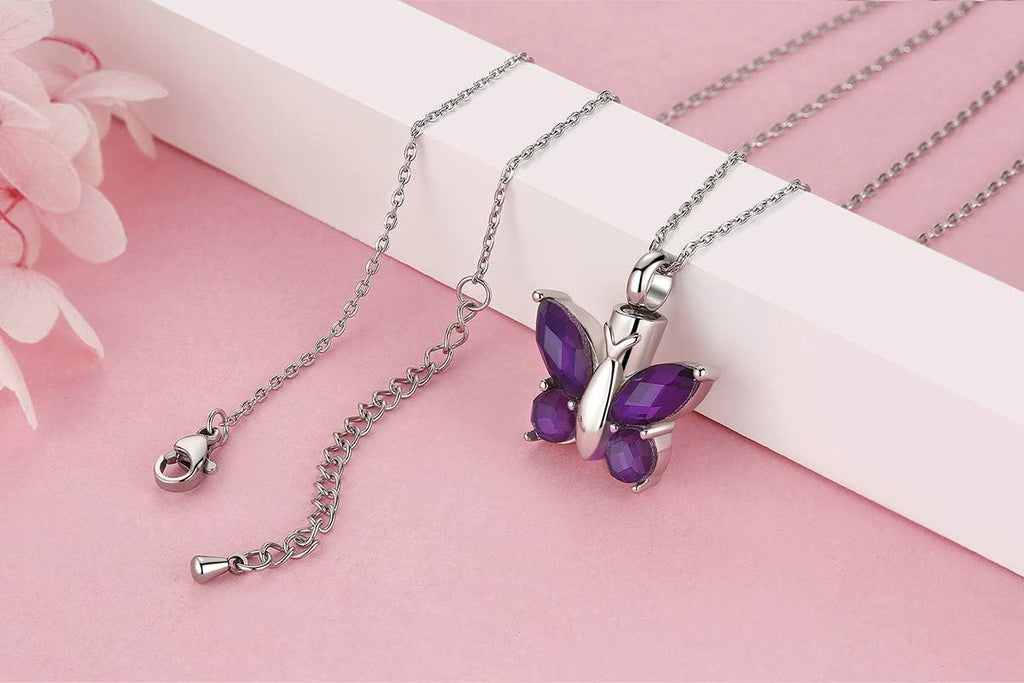 Elegant Butterfly Urn Necklace for Ashes - Timeless Stainless Steel Cremation Jewelry to Honor Your Loved One
