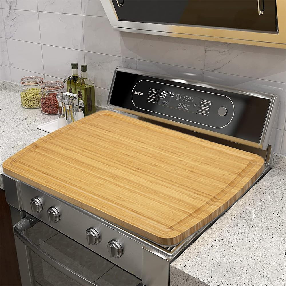 Extra Large Bamboo Cutting Board and Noodle Board for Electric and Gas Stoves, 30" X 20" Kitchen Sink Cover and Decorative Tray for Enhanced Counter Space