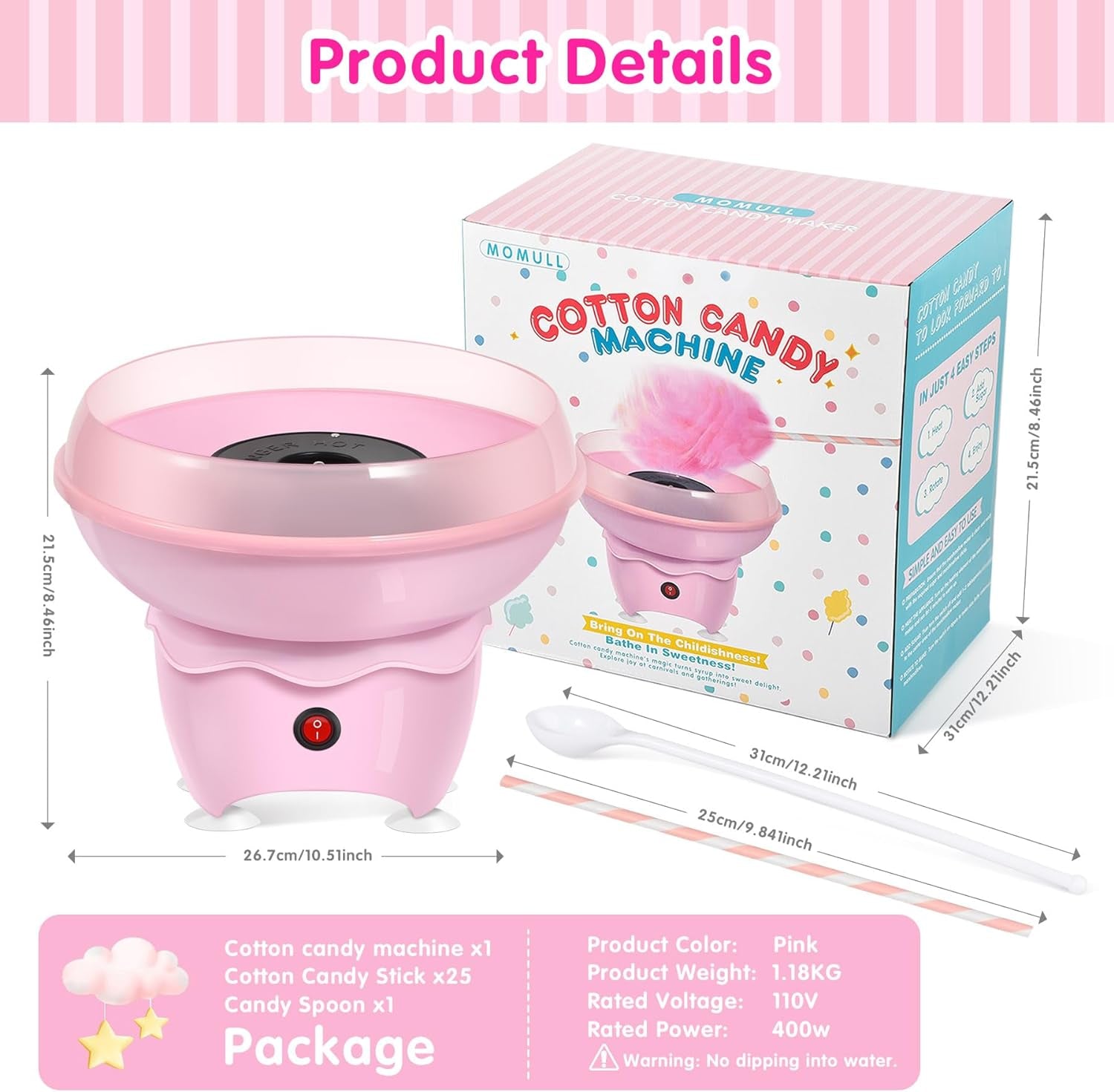 Delightful Vintage Pink Mini Cotton Candy Machine - Perfect for Kids' Parties, Christmas Gifts, and Home Celebrations with 20 Sticks and Scoop Included