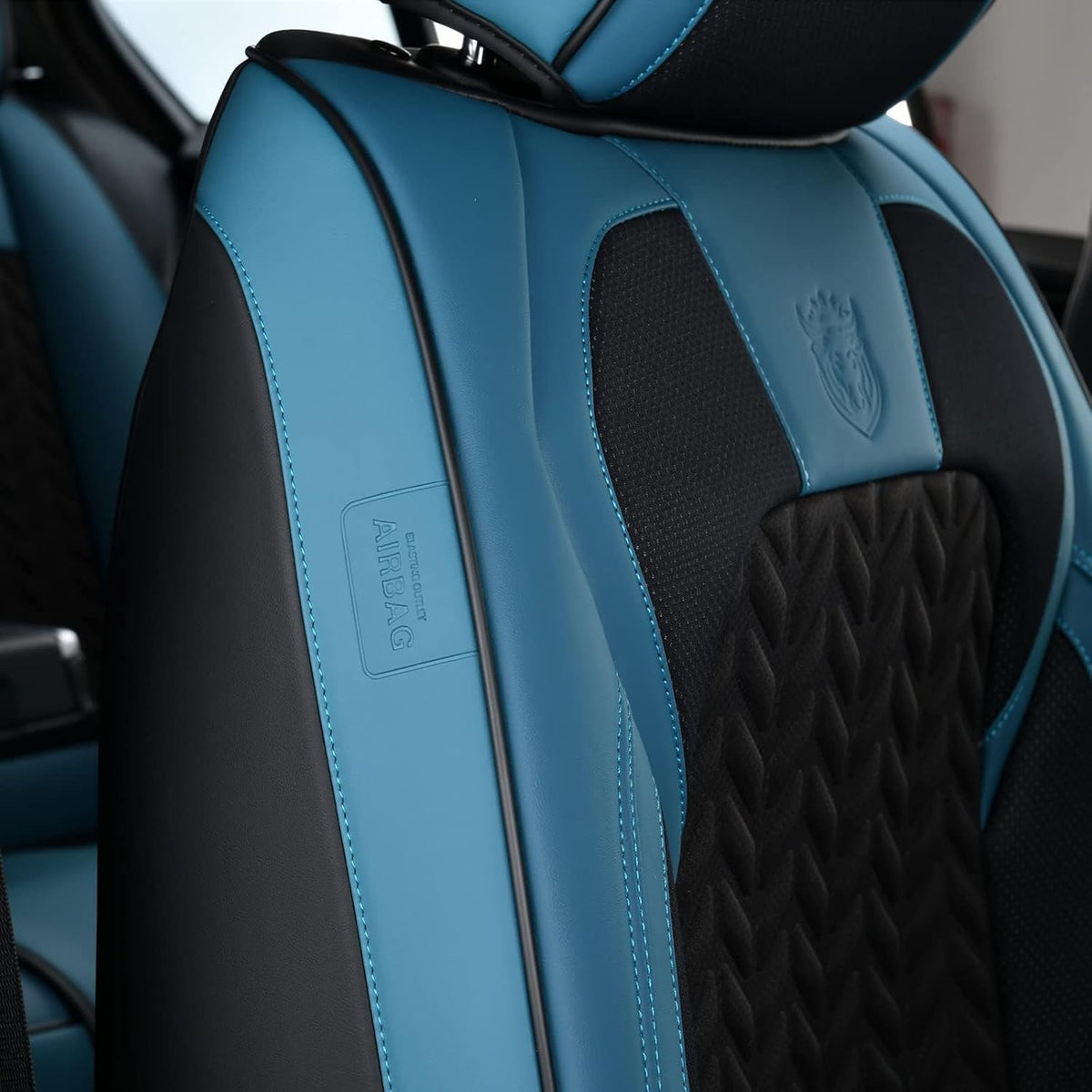 Elevate Your Ride with Coverado Winter Car Seat Covers - Stylish Blue Faux Leather, 2-Piece Front Seat Protection Set