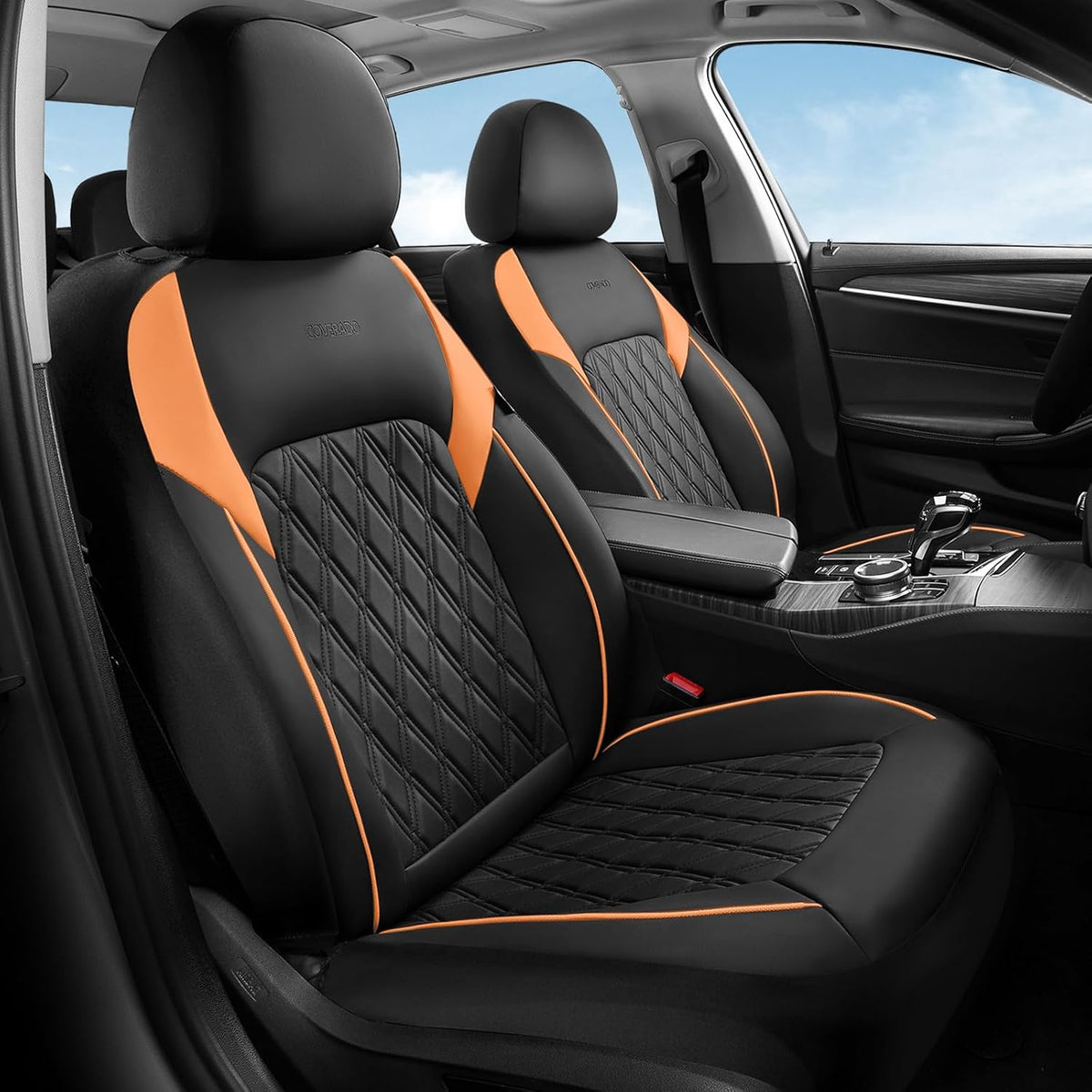 Elevate Your Ride with Coverado Winter Car Seat Covers - Stylish Blue Faux Leather, 2-Piece Front Seat Protection Set