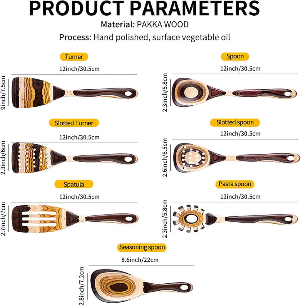 Elevate Your Cooking Experience with Our 7-Piece Eco-Friendly Brown Pakkawood Utensils Set – Perfect for Every Kitchen!