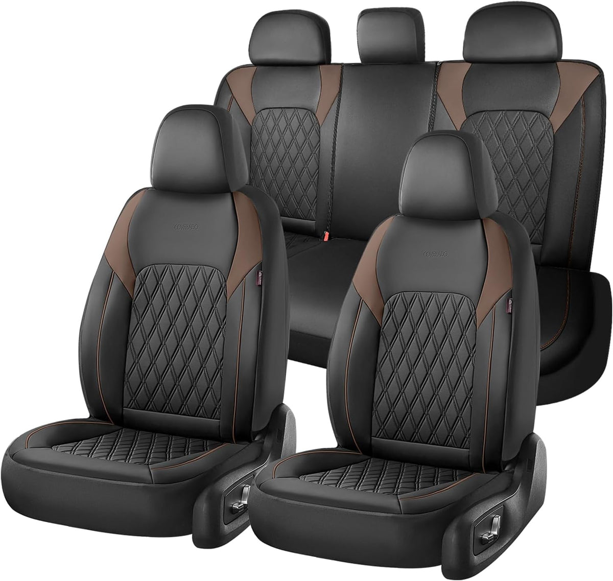 Elevate Your Ride with Coverado Winter Car Seat Covers - Stylish Blue Faux Leather, 2-Piece Front Seat Protection Set