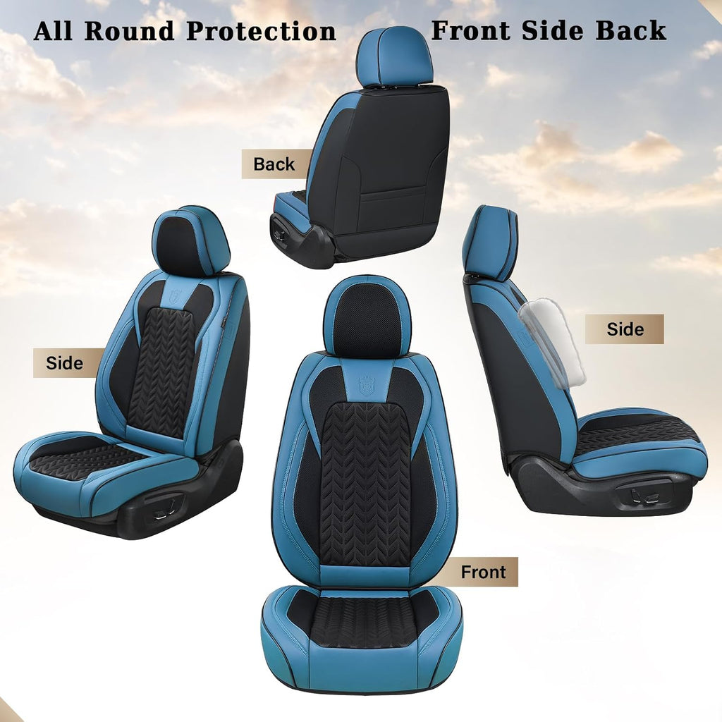 Elevate Your Ride with Coverado Winter Car Seat Covers - Stylish Blue Faux Leather, 2-Piece Front Seat Protection Set