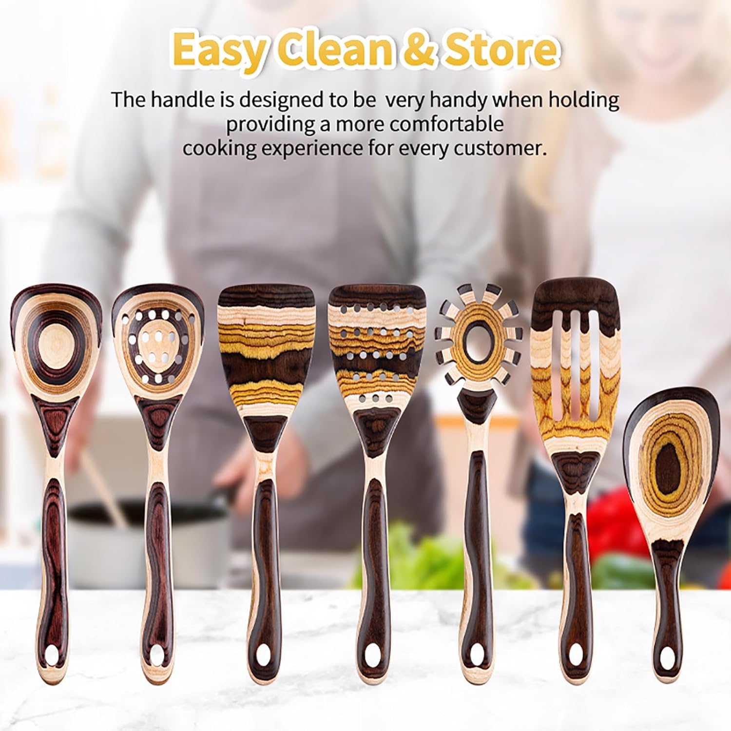 Elevate Your Cooking Experience with Our 7-Piece Eco-Friendly Brown Pakkawood Utensils Set – Perfect for Every Kitchen!