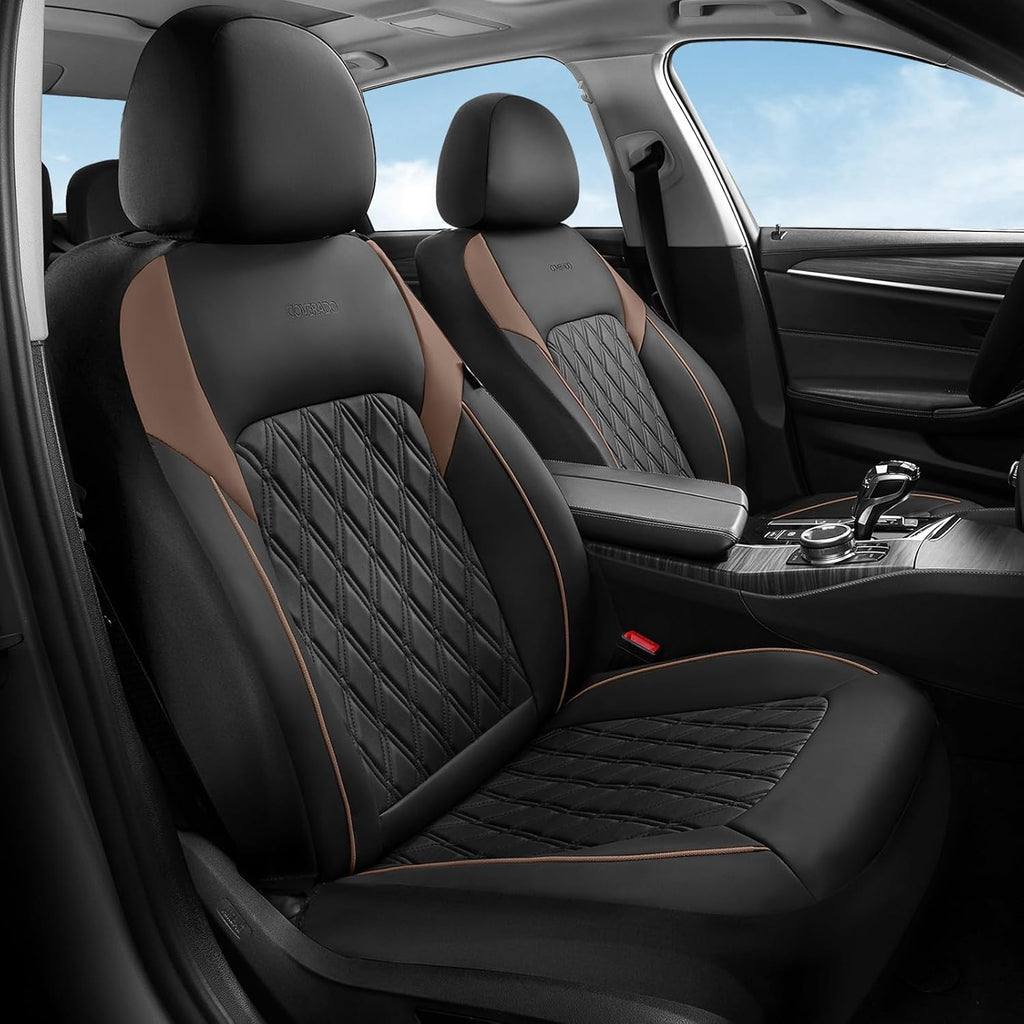Elevate Your Ride with Coverado Winter Car Seat Covers - Stylish Blue Faux Leather, 2-Piece Front Seat Protection Set