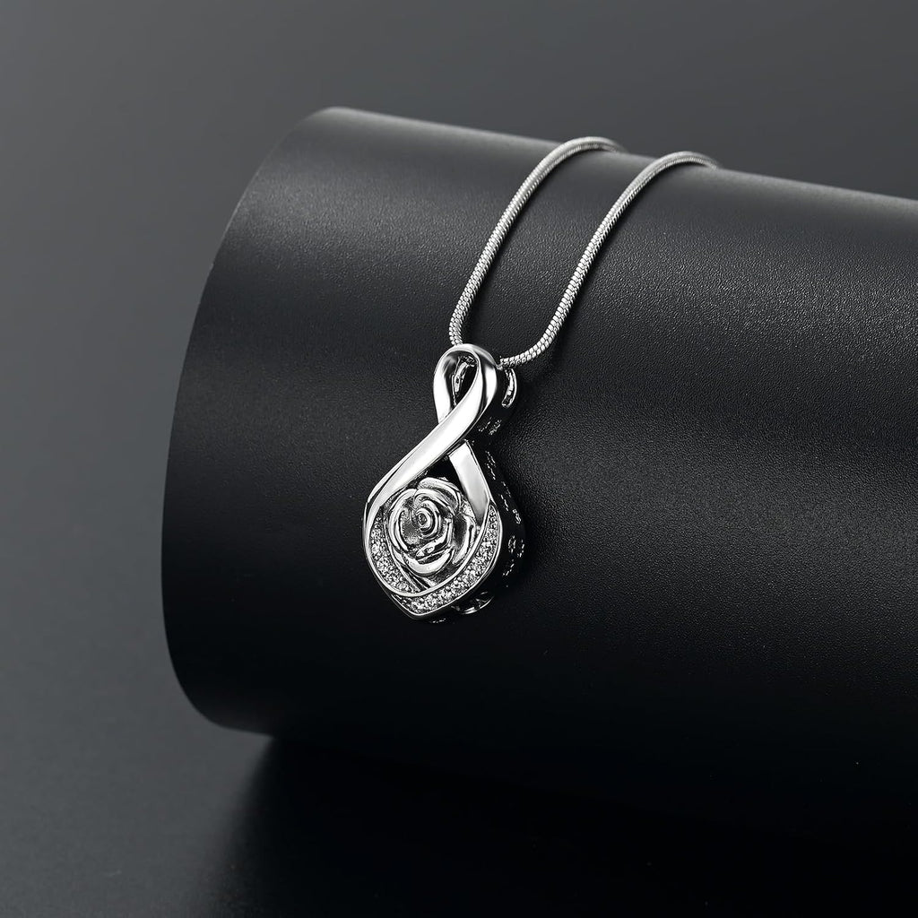 Cherish Their Memory: Elegant Roseflower Infinity Urn Necklace for Ashes - A Heartfelt Memorial Keepsake for Women and Pets