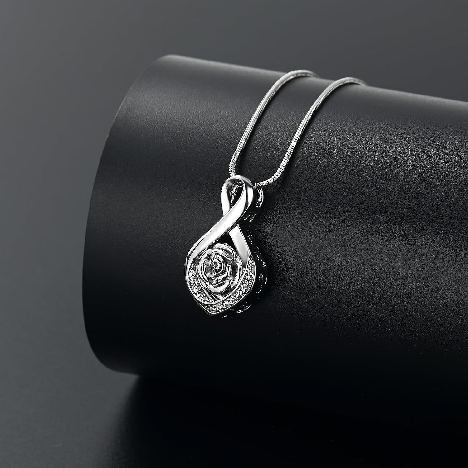 Cherish Their Memory: Elegant Roseflower Infinity Urn Necklace for Ashes - A Heartfelt Memorial Keepsake for Women and Pets