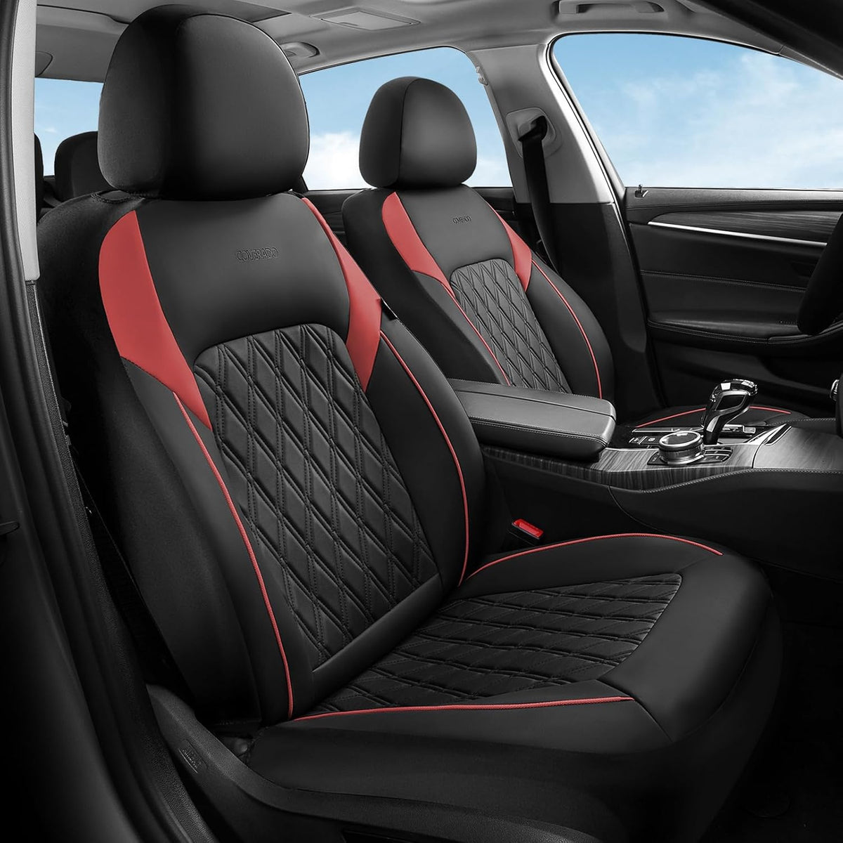 Elevate Your Ride with Coverado Winter Car Seat Covers - Stylish Blue Faux Leather, 2-Piece Front Seat Protection Set