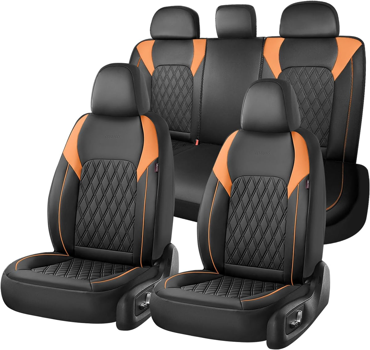 Elevate Your Ride with Coverado Winter Car Seat Covers - Stylish Blue Faux Leather, 2-Piece Front Seat Protection Set