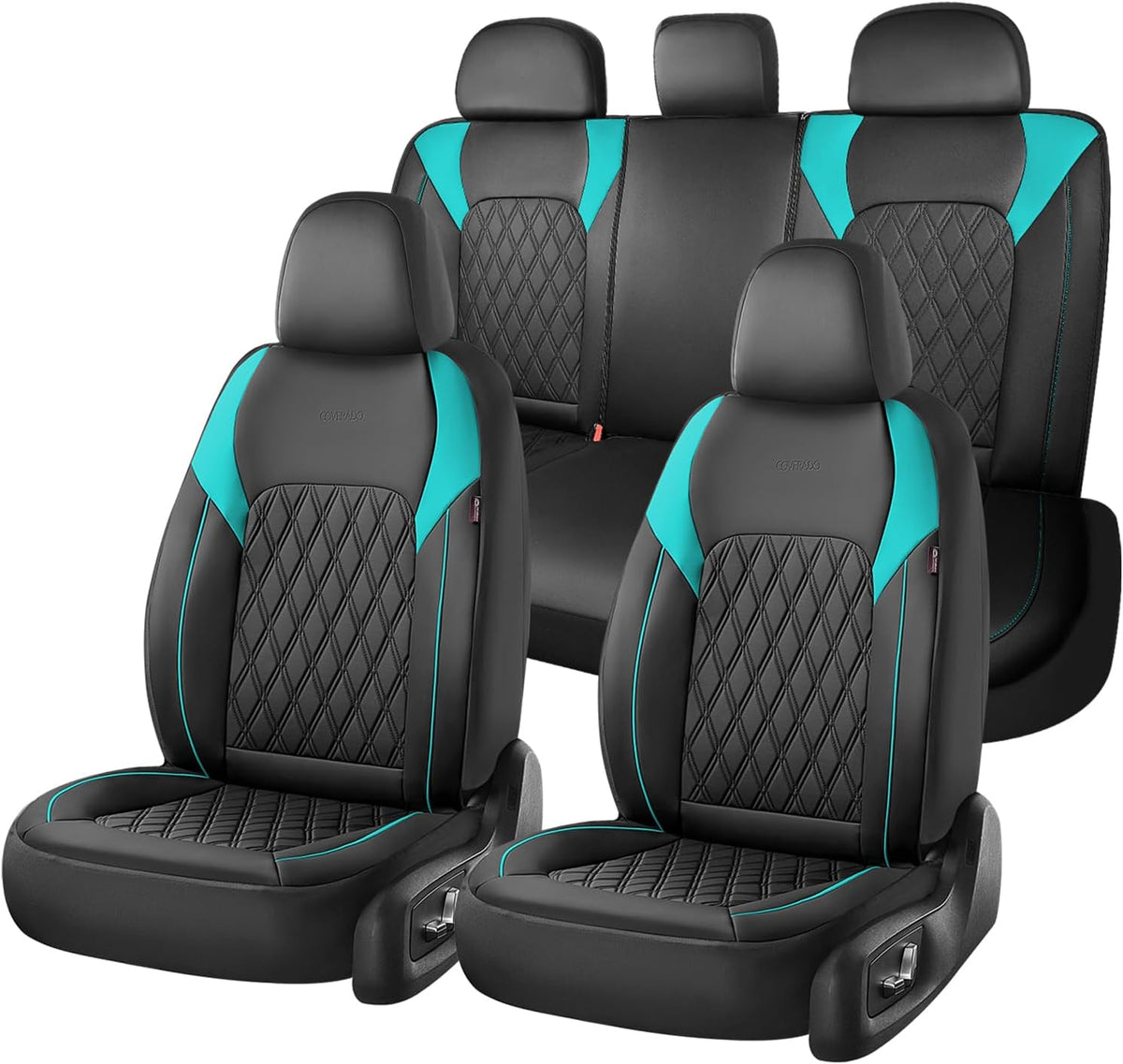 Elevate Your Ride with Coverado Winter Car Seat Covers - Stylish Blue Faux Leather, 2-Piece Front Seat Protection Set