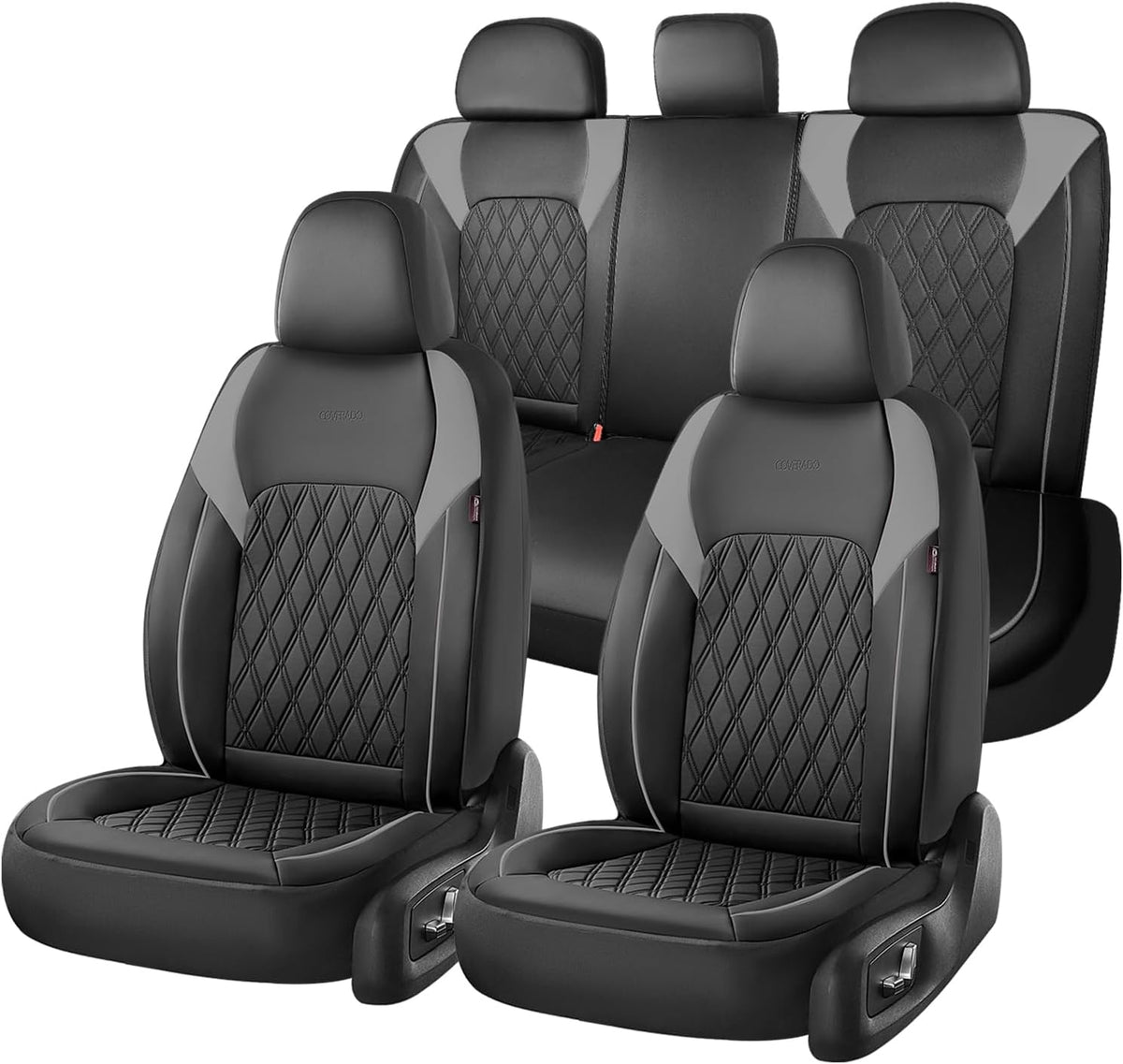 Elevate Your Ride with Coverado Winter Car Seat Covers - Stylish Blue Faux Leather, 2-Piece Front Seat Protection Set