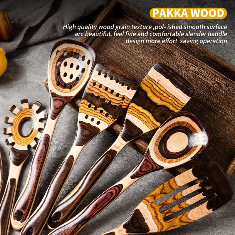 Elevate Your Cooking Experience with Our 7-Piece Eco-Friendly Brown Pakkawood Utensils Set – Perfect for Every Kitchen!
