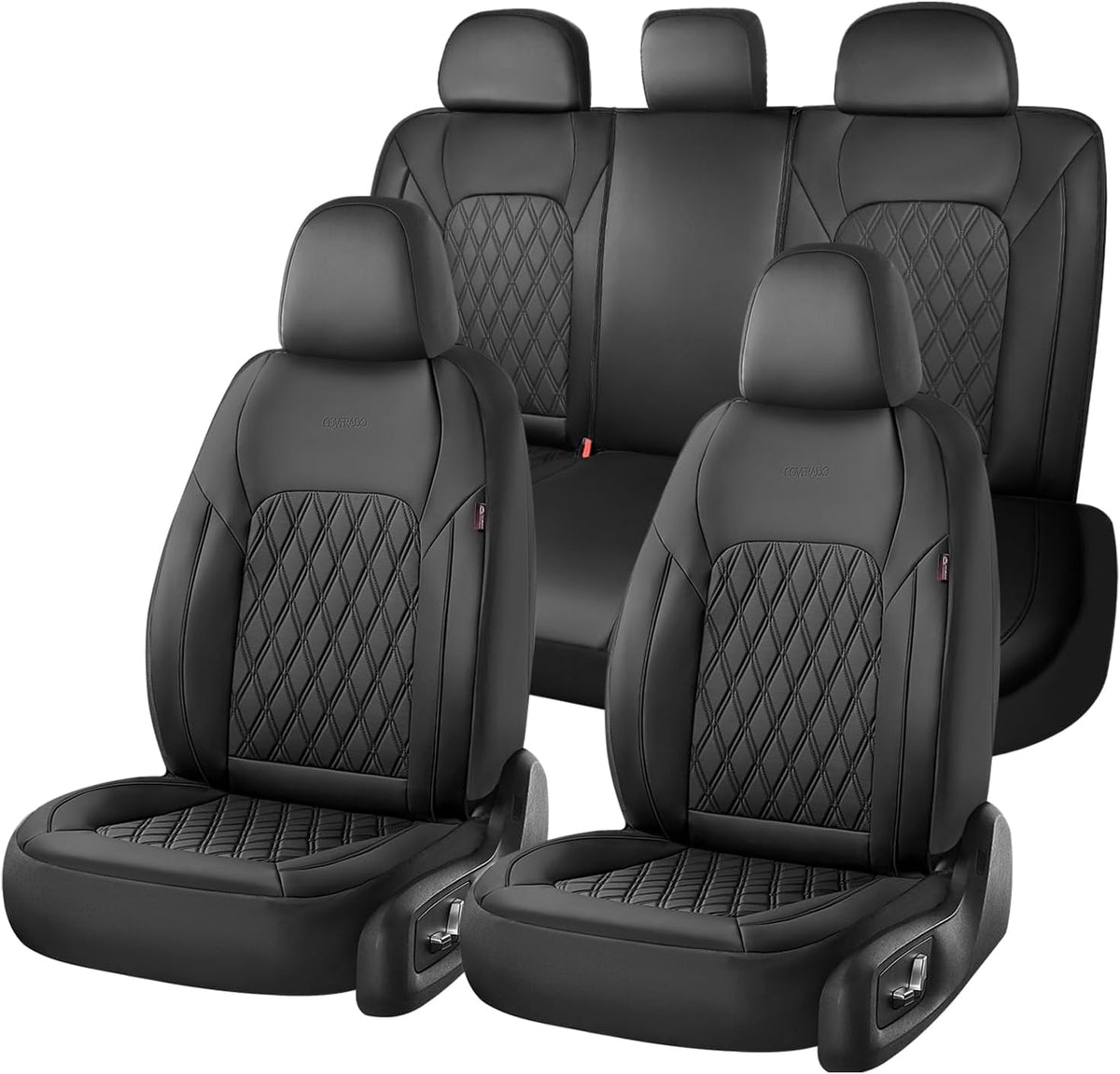 Elevate Your Ride with Coverado Winter Car Seat Covers - Stylish Blue Faux Leather, 2-Piece Front Seat Protection Set
