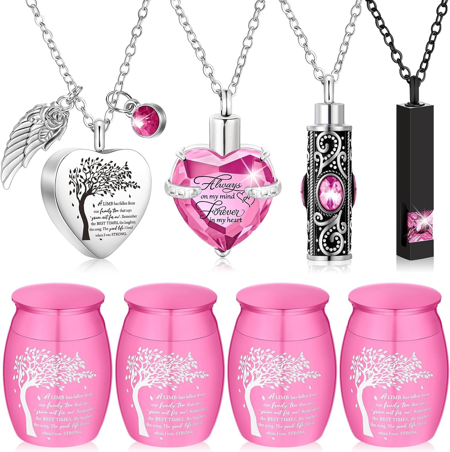 Elegant Set of 8 Small Cremation Urns for Ashes - Waterproof Keepsake Necklaces with Heart Locket in Dark Blue