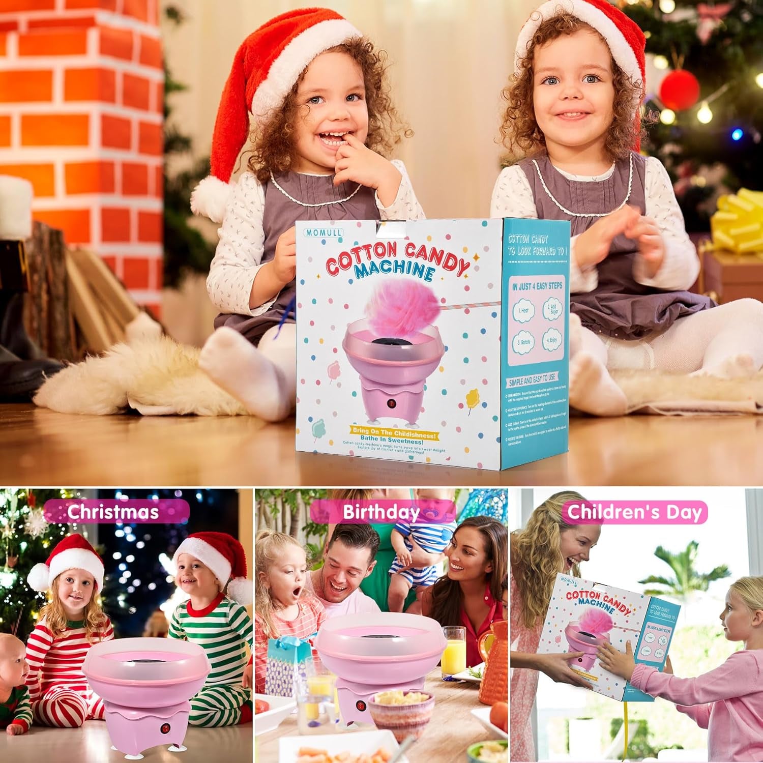 Delightful Vintage Pink Mini Cotton Candy Machine - Perfect for Kids' Parties, Christmas Gifts, and Home Celebrations with 20 Sticks and Scoop Included