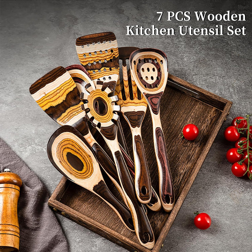 Elevate Your Cooking Experience with Our 7-Piece Eco-Friendly Brown Pakkawood Utensils Set – Perfect for Every Kitchen!
