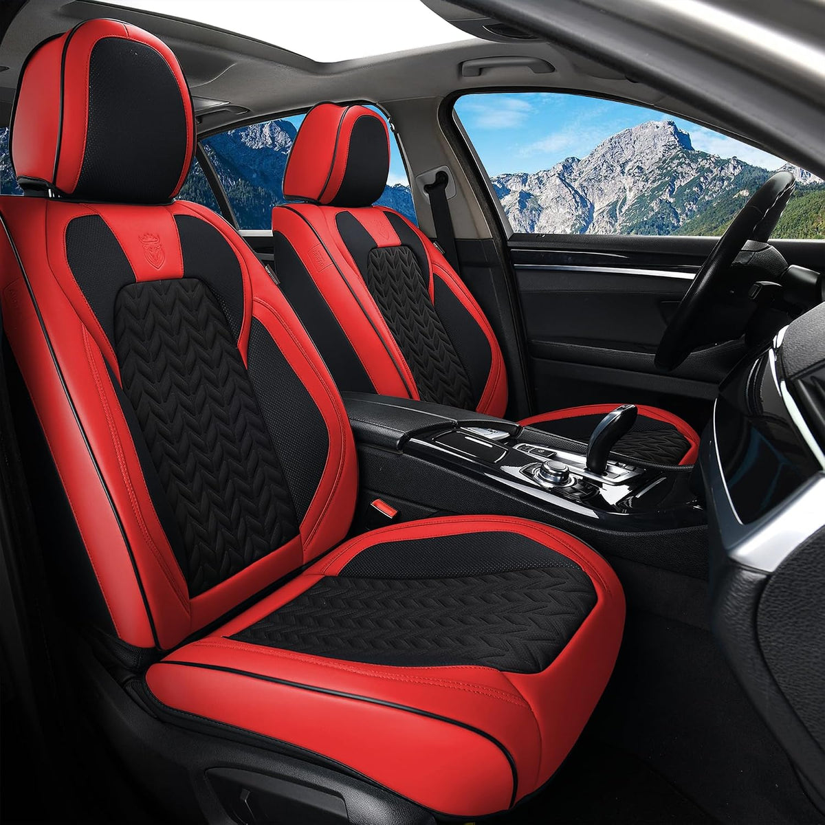 Elevate Your Ride with Coverado Winter Car Seat Covers - Stylish Blue Faux Leather, 2-Piece Front Seat Protection Set