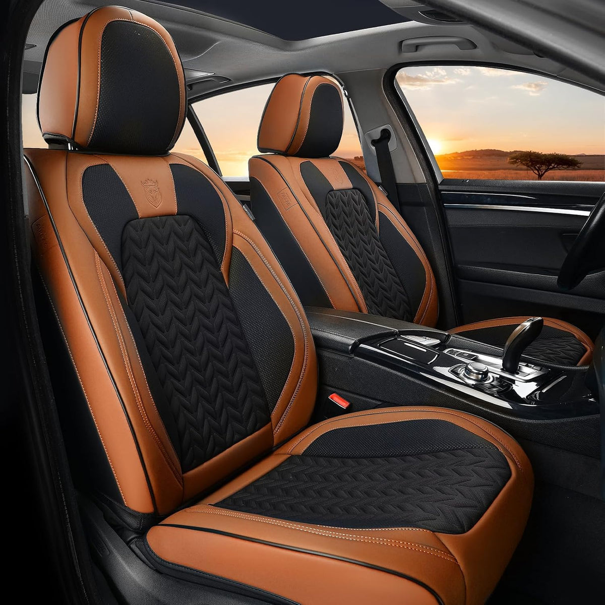 Elevate Your Ride with Coverado Winter Car Seat Covers - Stylish Blue Faux Leather, 2-Piece Front Seat Protection Set