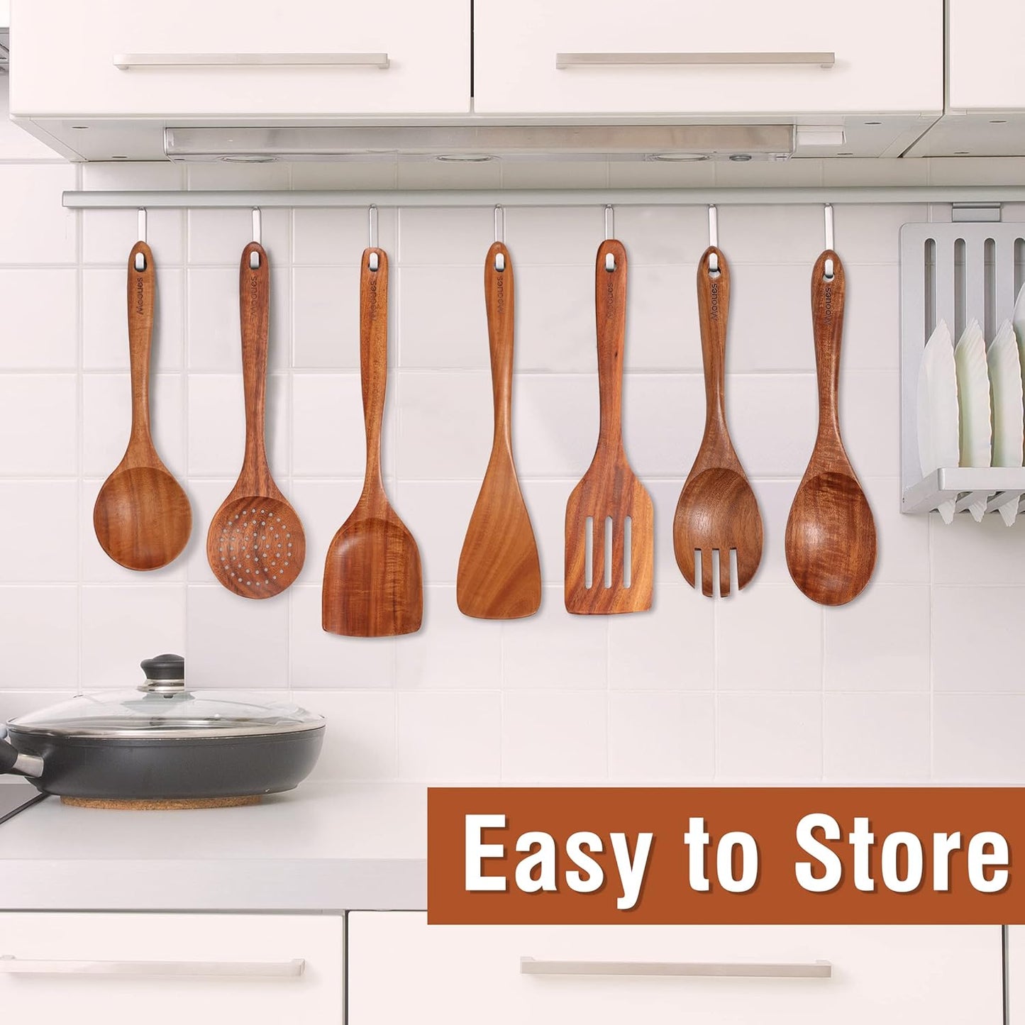 Elevate Your Cooking Experience with Our 9-Piece Natural Teak Wooden Kitchen Utensil Set - Complete with Spoon Rest and Comfort Grip Holder