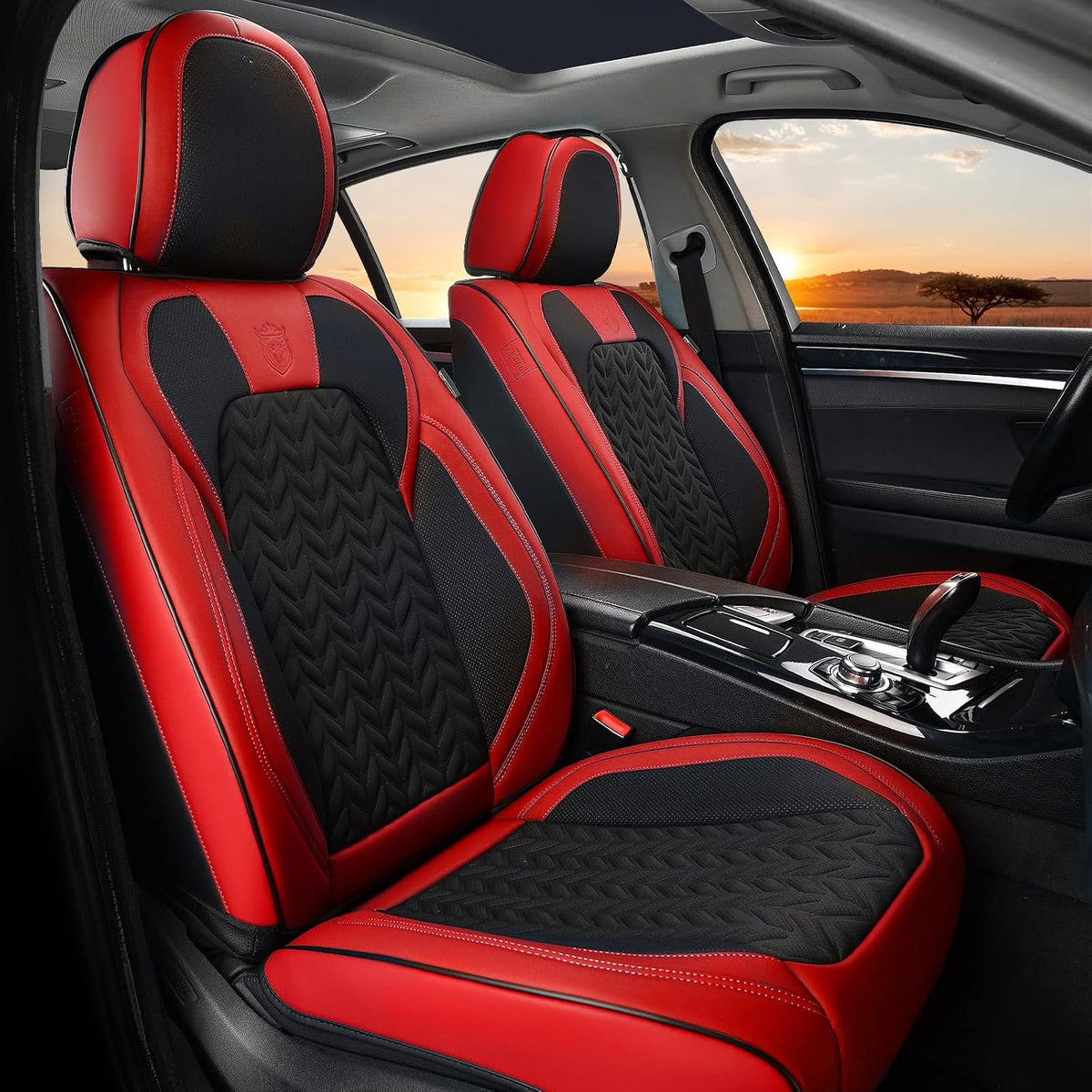 Elevate Your Ride with Coverado Winter Car Seat Covers - Stylish Blue Faux Leather, 2-Piece Front Seat Protection Set