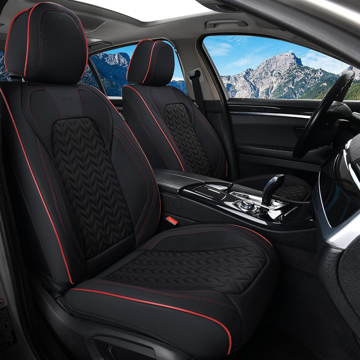 Elevate Your Ride with Coverado Winter Car Seat Covers - Stylish Blue Faux Leather, 2-Piece Front Seat Protection Set