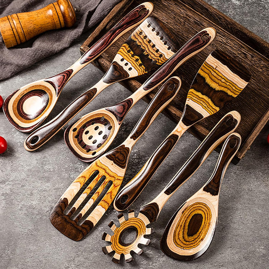 Elevate Your Cooking Experience with Our 7-Piece Eco-Friendly Brown Pakkawood Utensils Set – Perfect for Every Kitchen!