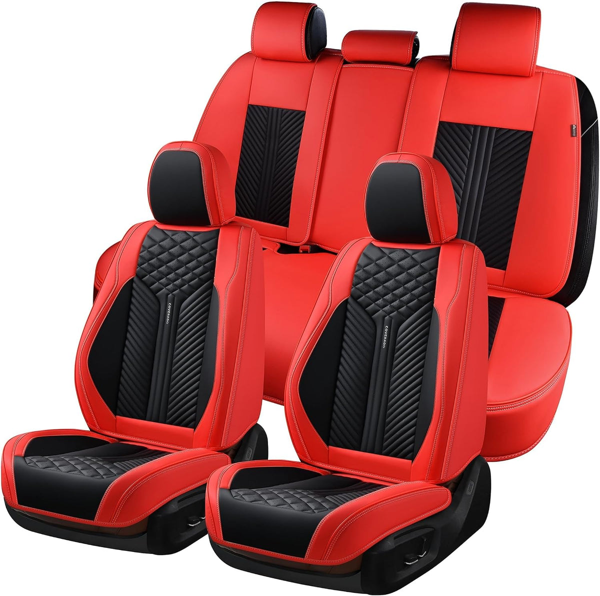 Elevate Your Ride with Coverado Winter Car Seat Covers - Stylish Blue Faux Leather, 2-Piece Front Seat Protection Set