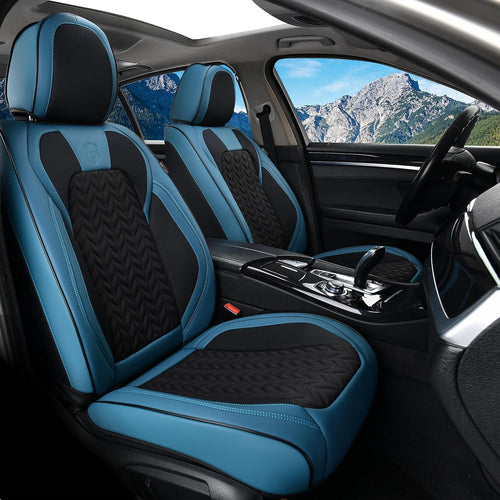Elevate Your Ride with Coverado Winter Car Seat Covers - Stylish Blue Faux Leather, 2-Piece Front Seat Protection Set